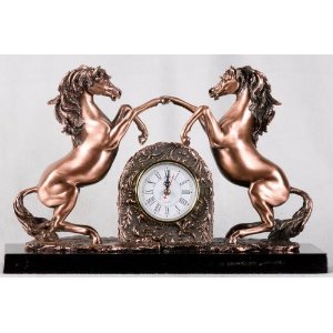 Bronze Twin Horse with Clock Sculpture